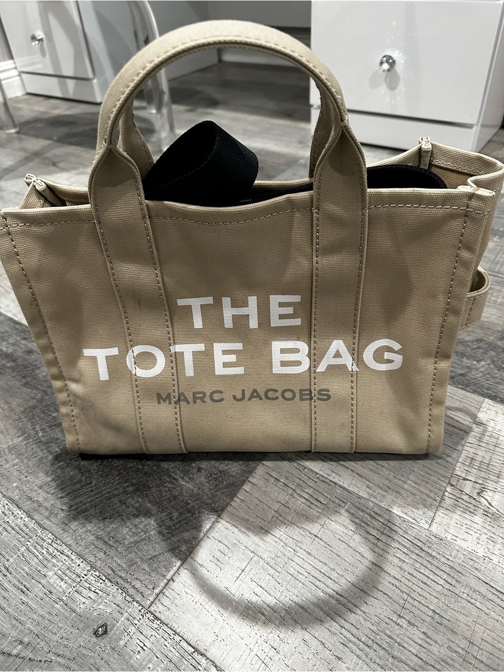 Marc Jacobs Beige Canvas 'The Tote Bag' with White Logo